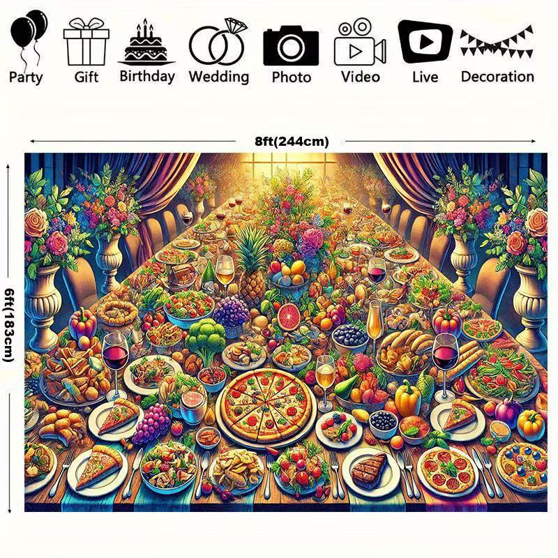 2D Rich Dinner Table Backdrop for Food Photography or Party Photoshoot