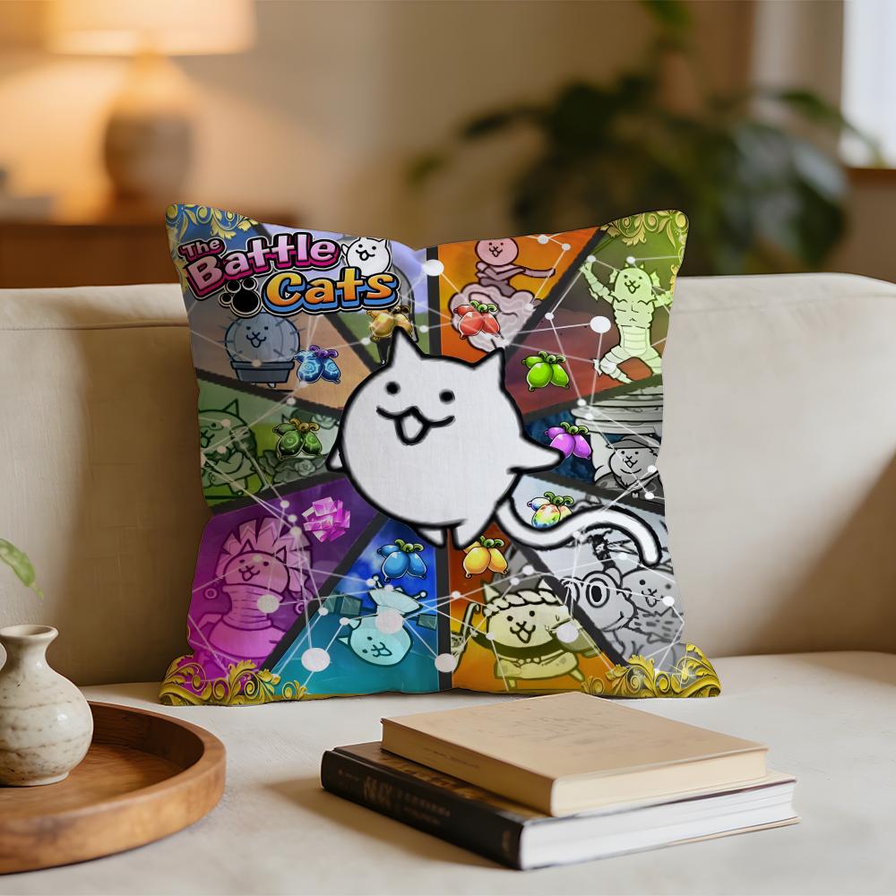 Game The Battle Cats Cushion Cover Short Plush Pillowcase for Bed Sofa Carwashable