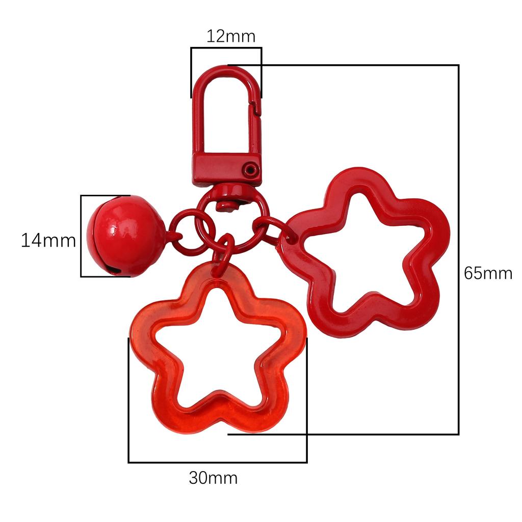 6.5cm Alloy Colored Hollow Out Dual Five Pointed Star Bell Keychain