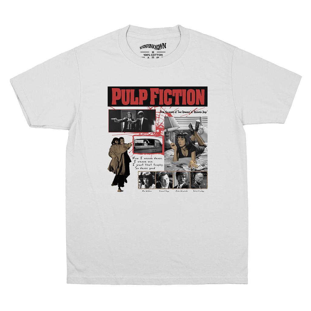 Pulp Fiction TShirt Movie Travolta Tarantino Uma ThurUnisex Reservoir Dogs Unisexs Women Short Sleeves Cotton White Tee Shirt