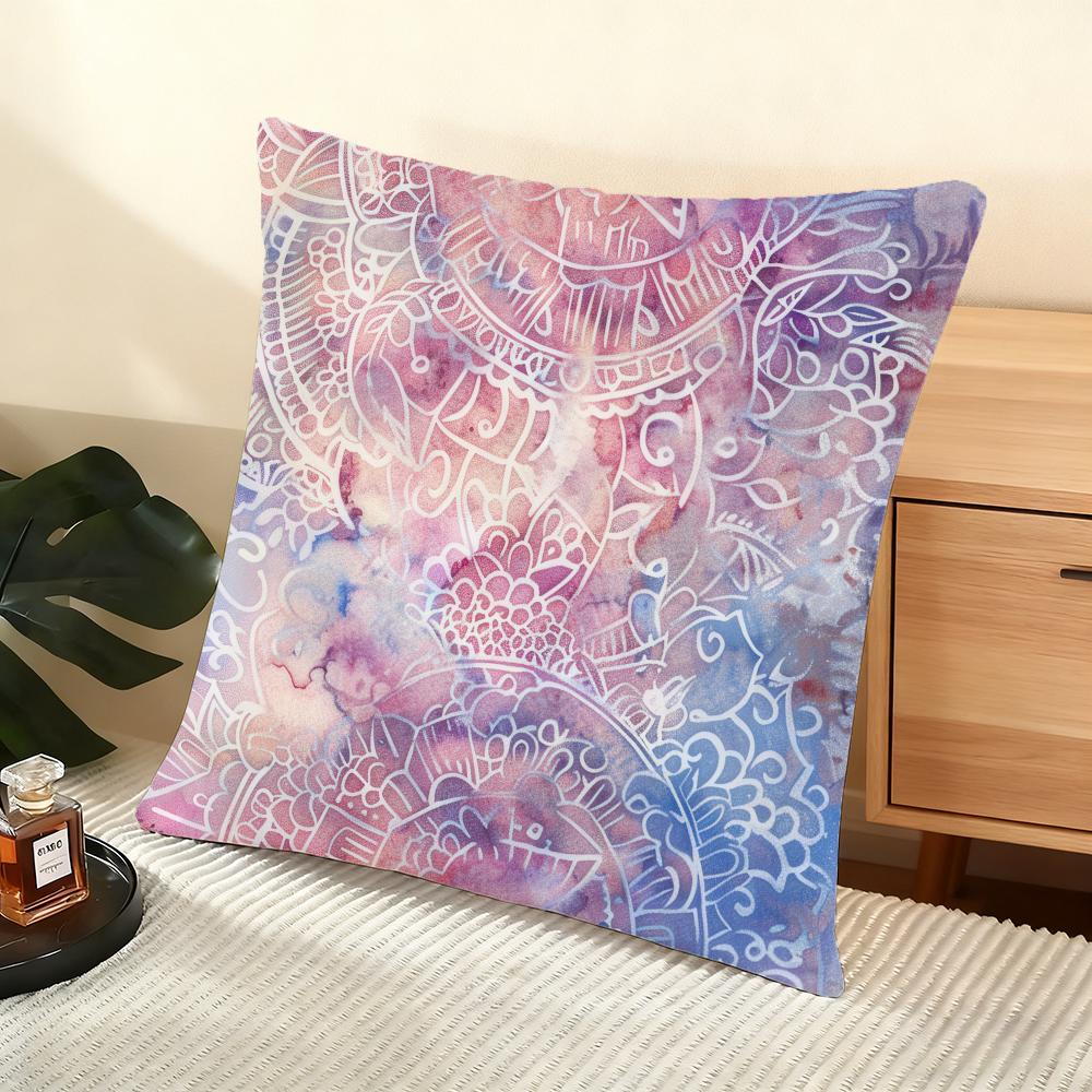 Floral Mandala Pattern Cushion Cover Soft Short Plush Pillow Cover Smooth Cozy Texture Aesthetic Cushion Case Home Decor