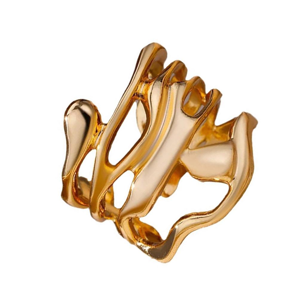 Multipurpose Sturdy Metal Materials Gold Hollow Rings Fashionable Wide Bands Jewelry Gifts for Couples Casual Wear