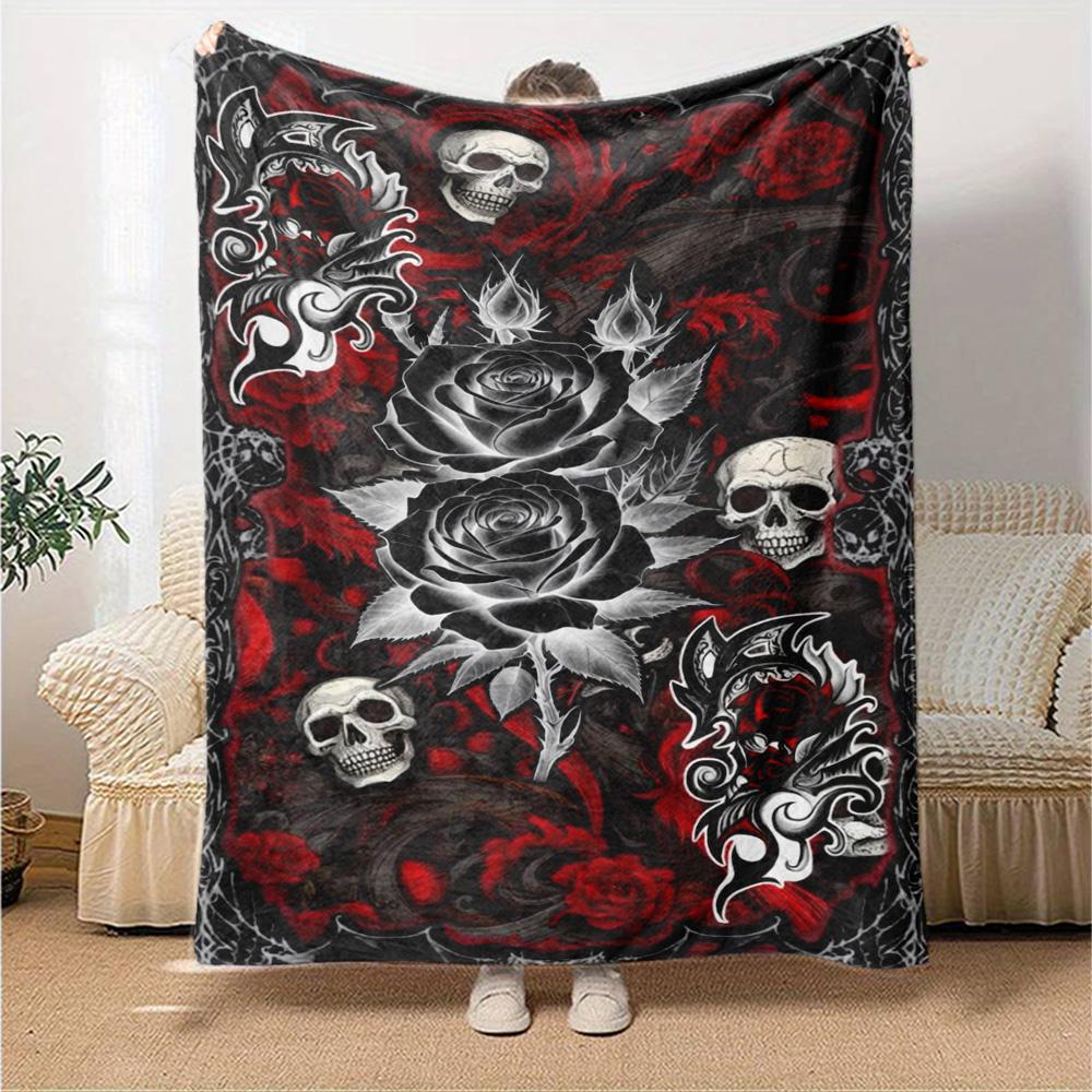 Gotische Schedel Print Flanellen Deken Hoge Kwaliteit Warm Comfortabel Deksel voor Alle Seizoenen Perfect voor Cadeaus Huisdecoratie