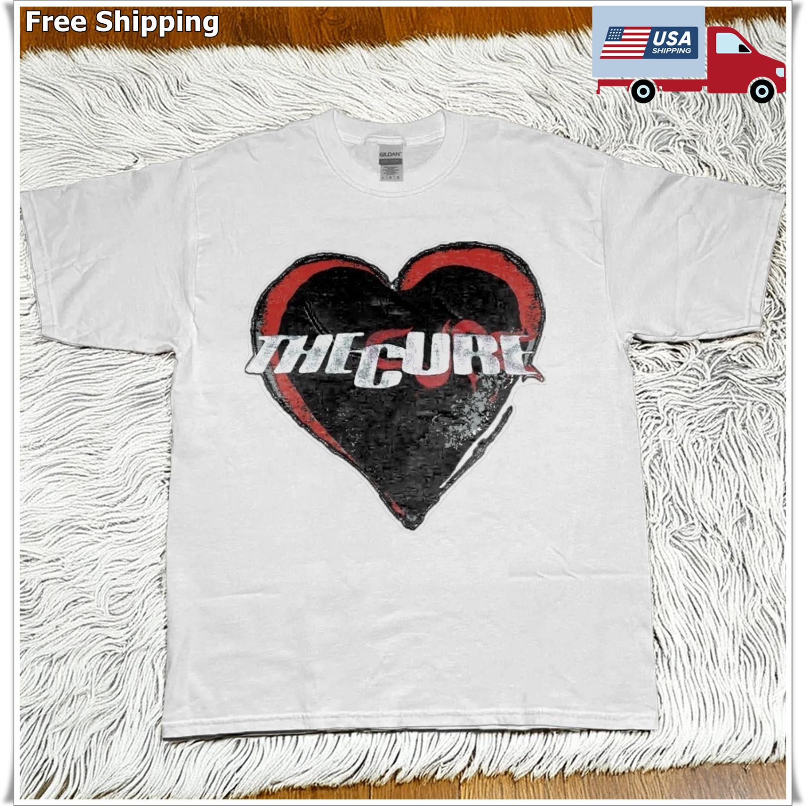 The Cure Heart Logo Album Rock Band Unisex White Cotton T-shirt S-5XL M