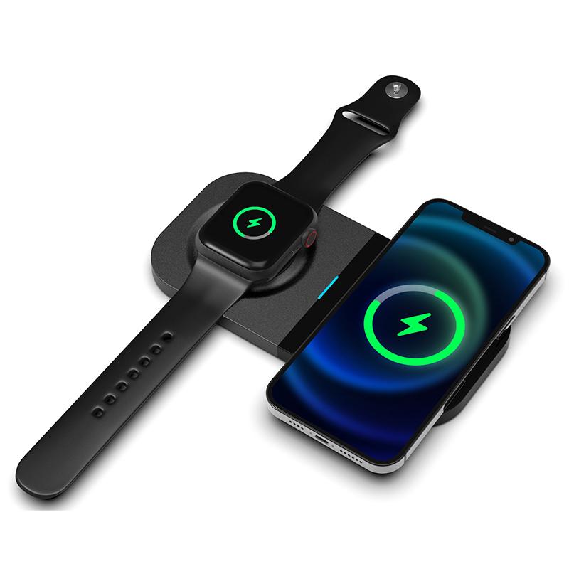 

T2A 2-in-1 15W Wireless Charging Station for Apple Watch Series,Mobile Phone Wireless Charger Black