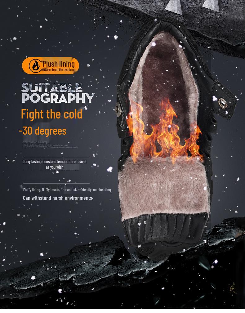 Men's Winter Cowhide Martin Boots with Thick Soles and Plus Velvet Lining for Snow and Outdoor Mountaineering