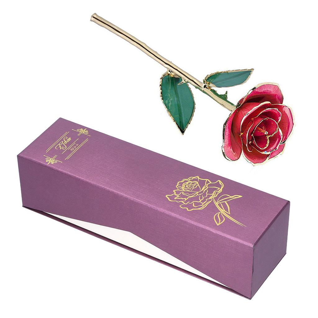 24K Vergoldete Rosenblume Pink Grünes Blatt für Valentinstag Geschenk Dekoration mit Sockel