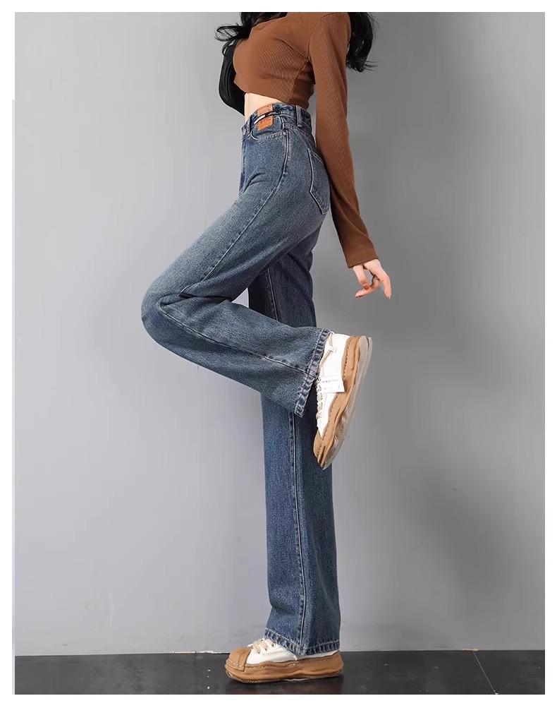 Women's Jeans 2025: High-Waist, Slimming, Velvet Straight-Leg Pants for Spring & Autumn