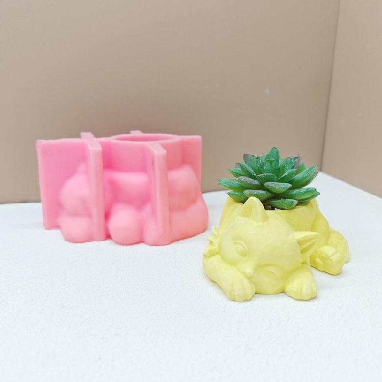 Cute Succulents Silicone Mould Sleep Cats Flower Pots Resins Mould Candle Molds