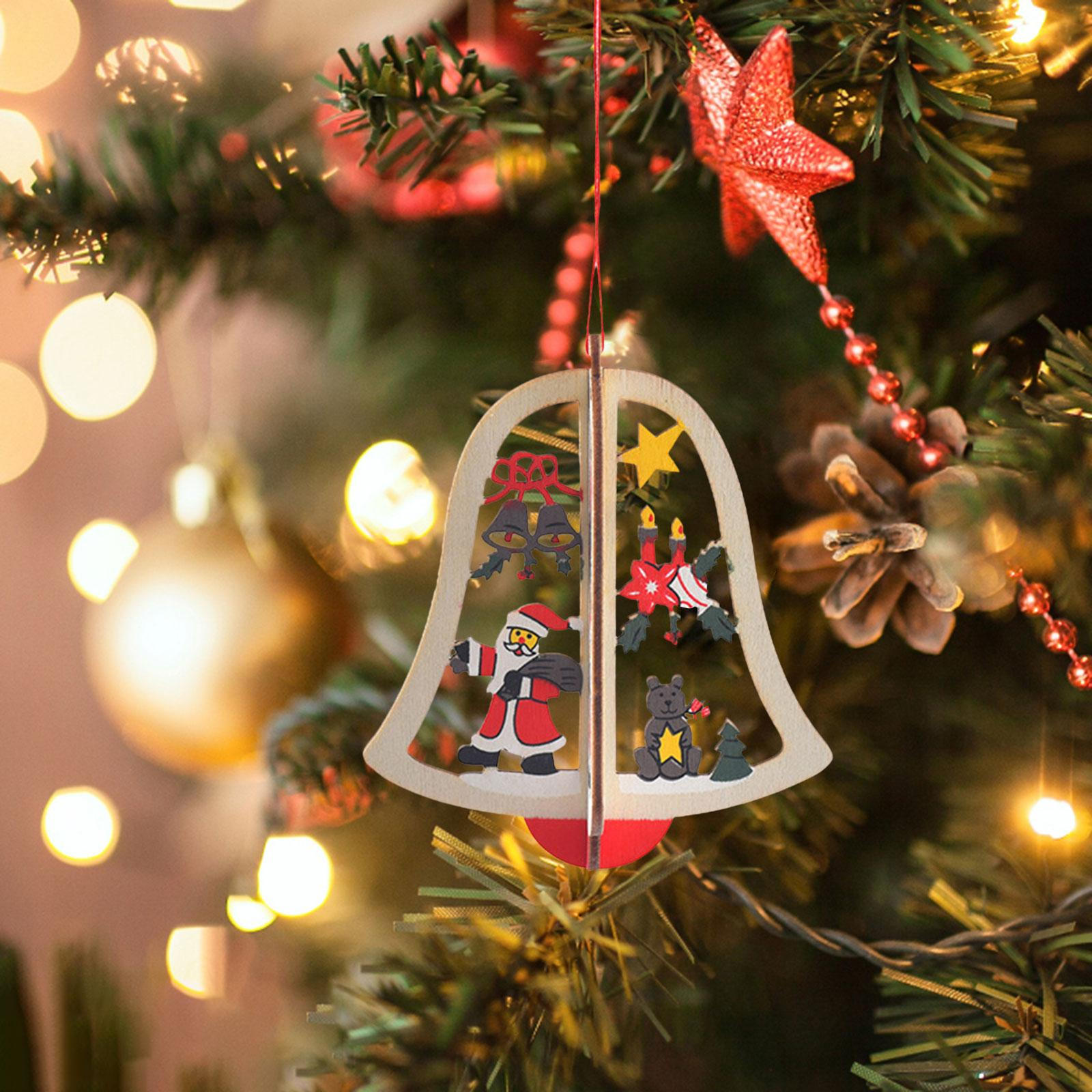 

Рождественские украшения, подвесные 3D деревянные подвески для праздничного балкона Bell