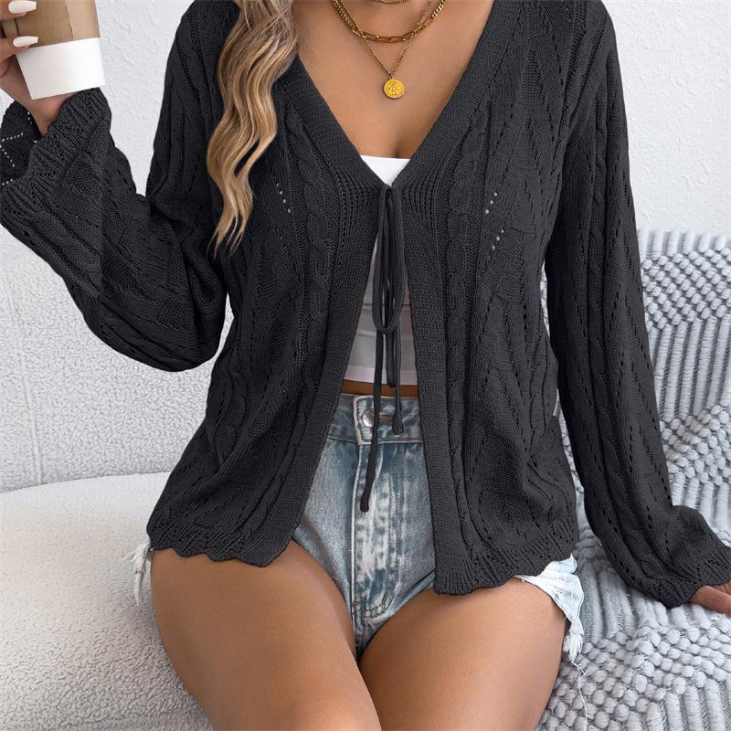 2026 Spring/Summer Women's Knitted Hollow Lace Open Shirt S-XL