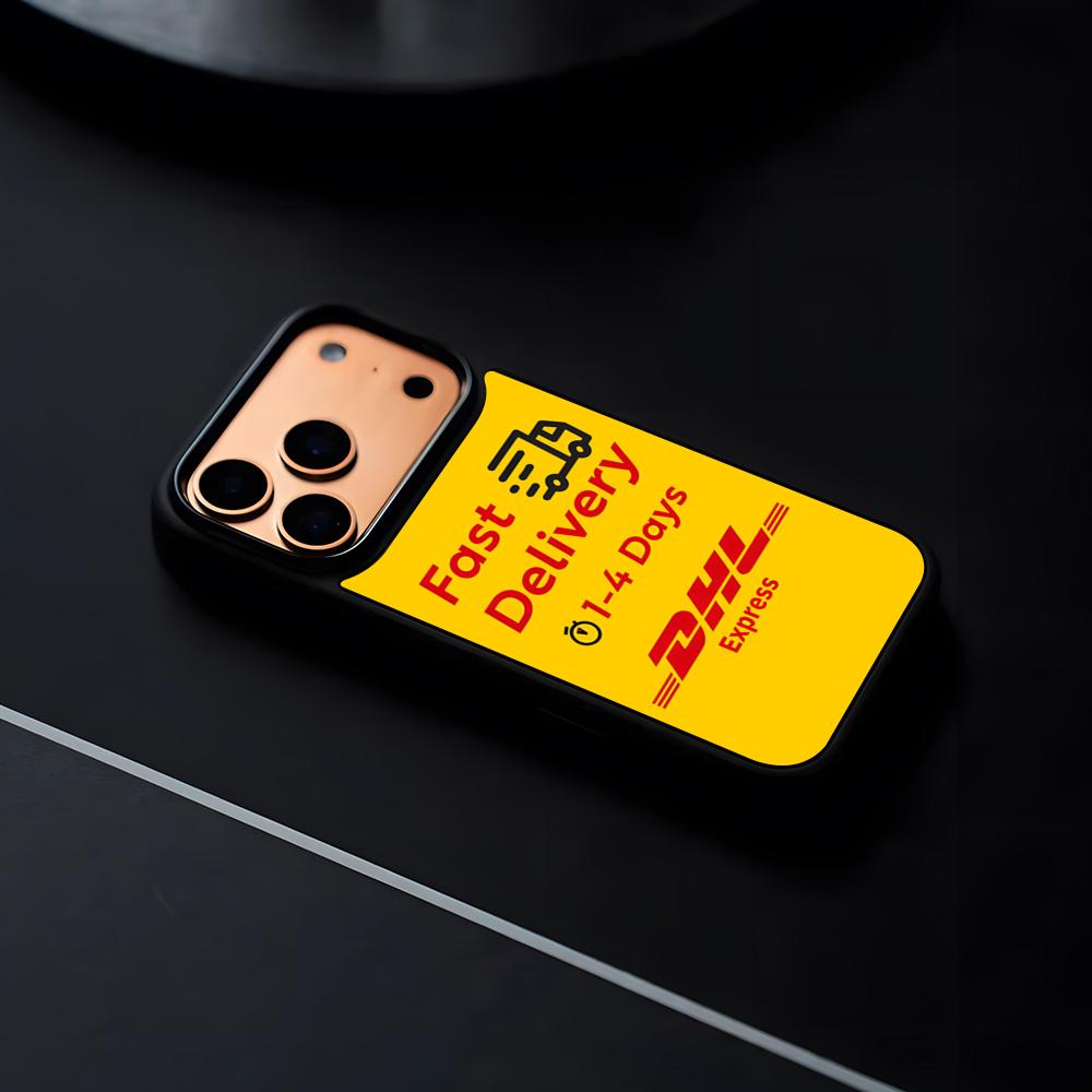 Fashion INS D-DHL Logo Phone Case For IPhone 17 16 15 14 13 12 Pro Max Plus Black Frame Hard Shell