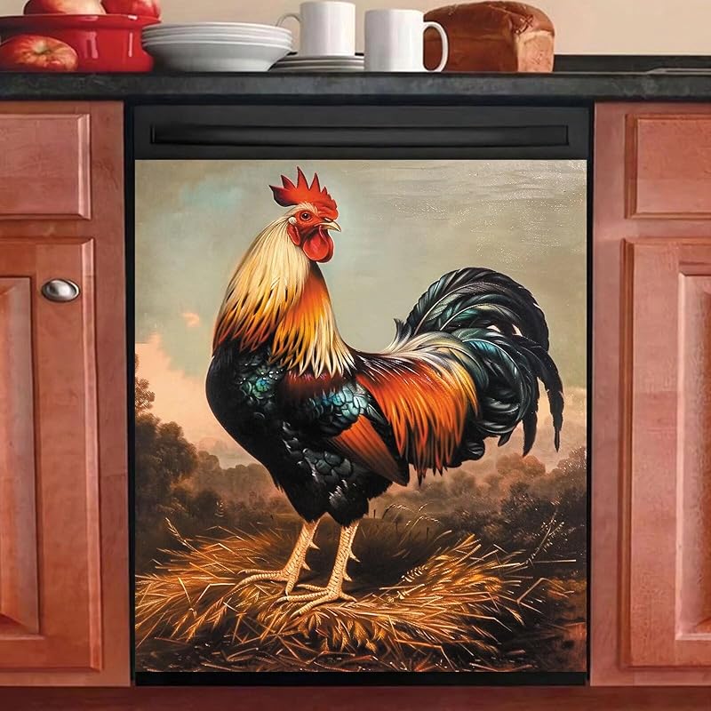 Магнитная накладка на посудомоечную машину  Цветы на деревенском амбаре , Винтажный деревенский пейзаж с ветряной мельницей, Магнитные наклейки для декора кухни и холодильника Magnet: 23Wx26H inch