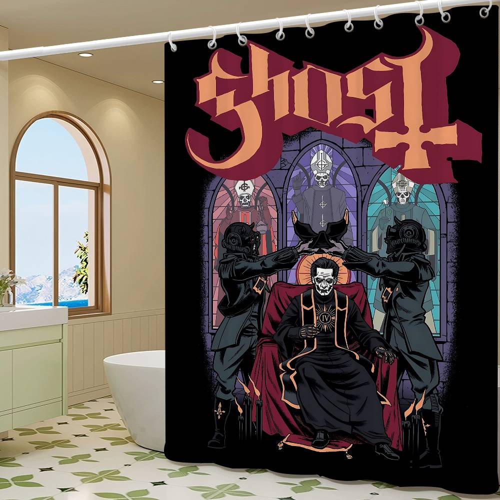 G-Ghost Band Pattern Bathroom Shower Curtain Bathroom Partition Curtain Light Opaque Waterproof Material Bathroom