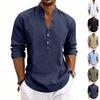 Nueva Colección de Lino de Otoño: Camisa Henley Casual para Hombre, de Corte Holgado y Transpirable, con Cuello en V