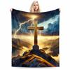 Cross On Mountain with ThunderstormFlannel Blanket for Bedroom, Living Room, Sofa, and Nap