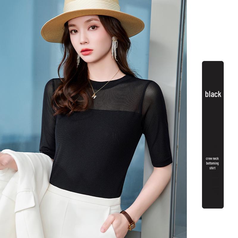 

Autumn 2025 Women s Mid-Sleeve Sheer Slimming Top – Versatile Design for Layering and Outerwear L