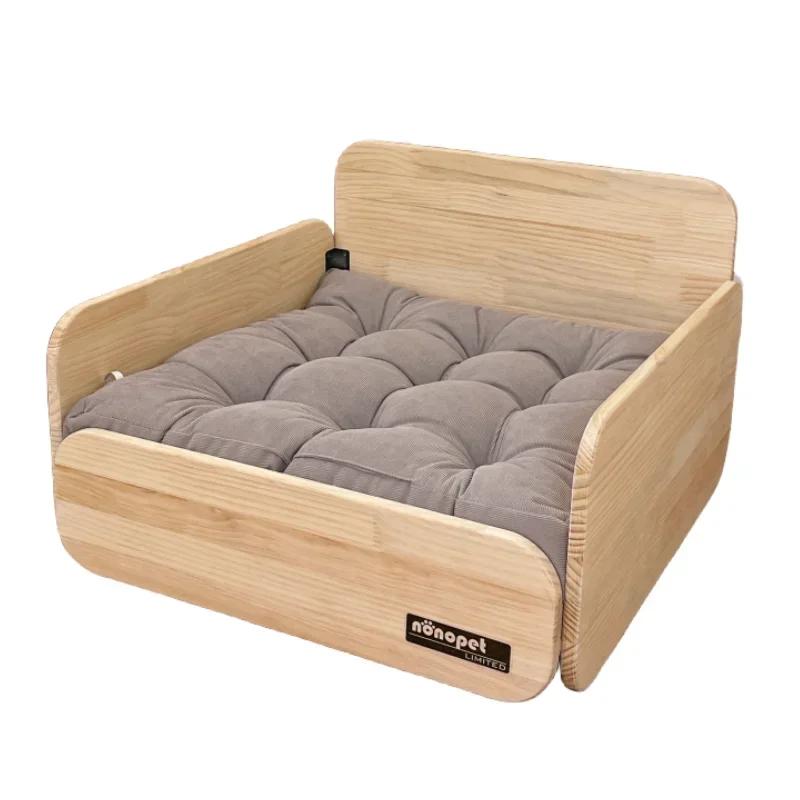 

Solid Wood Pet Bed for Cats & Dogs Elevated Dog Sofa with Cushion Ground Moisture-proof Teddy Bed All-Season Universal Pet House 55x55x25cm