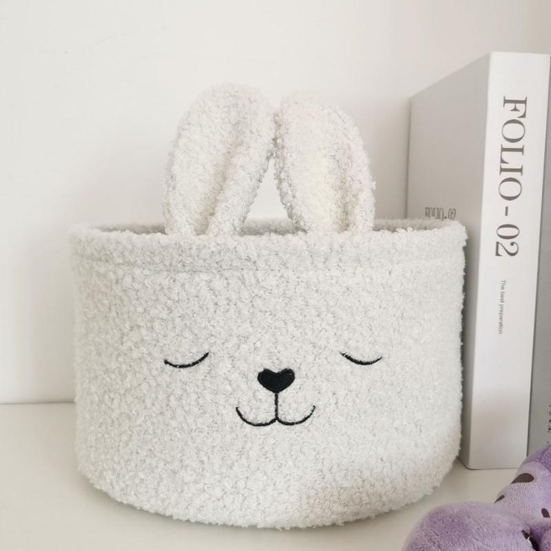 

Soft Plush Sundries Storage Baskets Multi-Purpose Rabbit Ears Organizer Bag Cute Embroidery Toys Storage