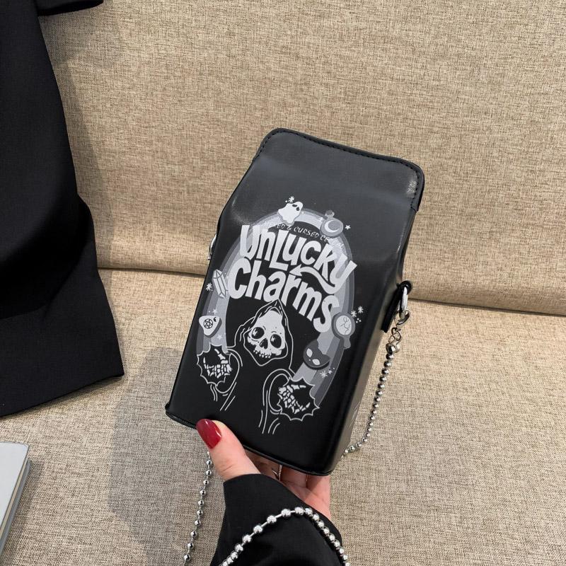 Trendy Leisure Dark Locomotive Wind Box Bag Women's Shoulder Bag Chains Strap Female Crossbody Bag For Festivals Party