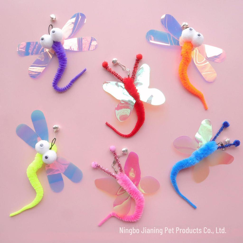 "Interactive Cat Toy Set with Butterfly & Dragonfly Sounds, Replacement Heads, and Insect Designs for Self-Entertainment"