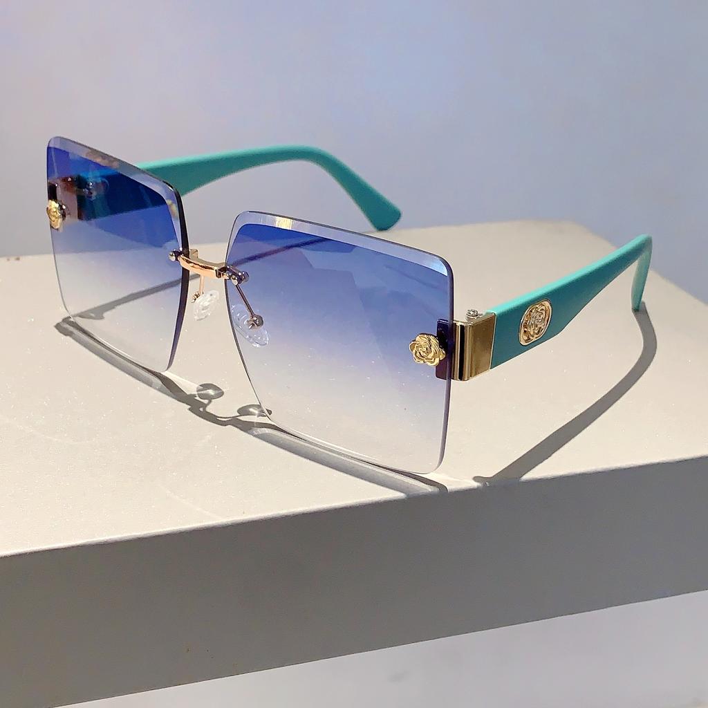 Rimless Square Sunglasses  New Oversized Stylish Gradient Multicolor Eyewear Trendy Women Brand Design Vintage Shades