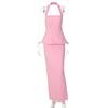 Solid Color Halter Backless Slim Fit Two Piece Tank Top Long Skirt Set For Women