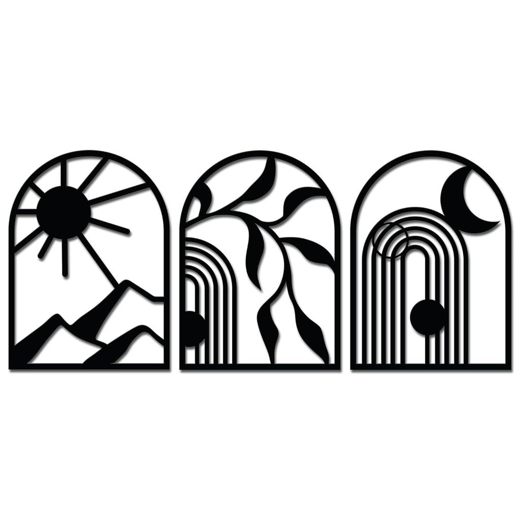 Pre-Laminated Pine Wood Classic Boho Wall Art | Laser Cut Precision | For Home Décor | For Gifting (Set of 3)