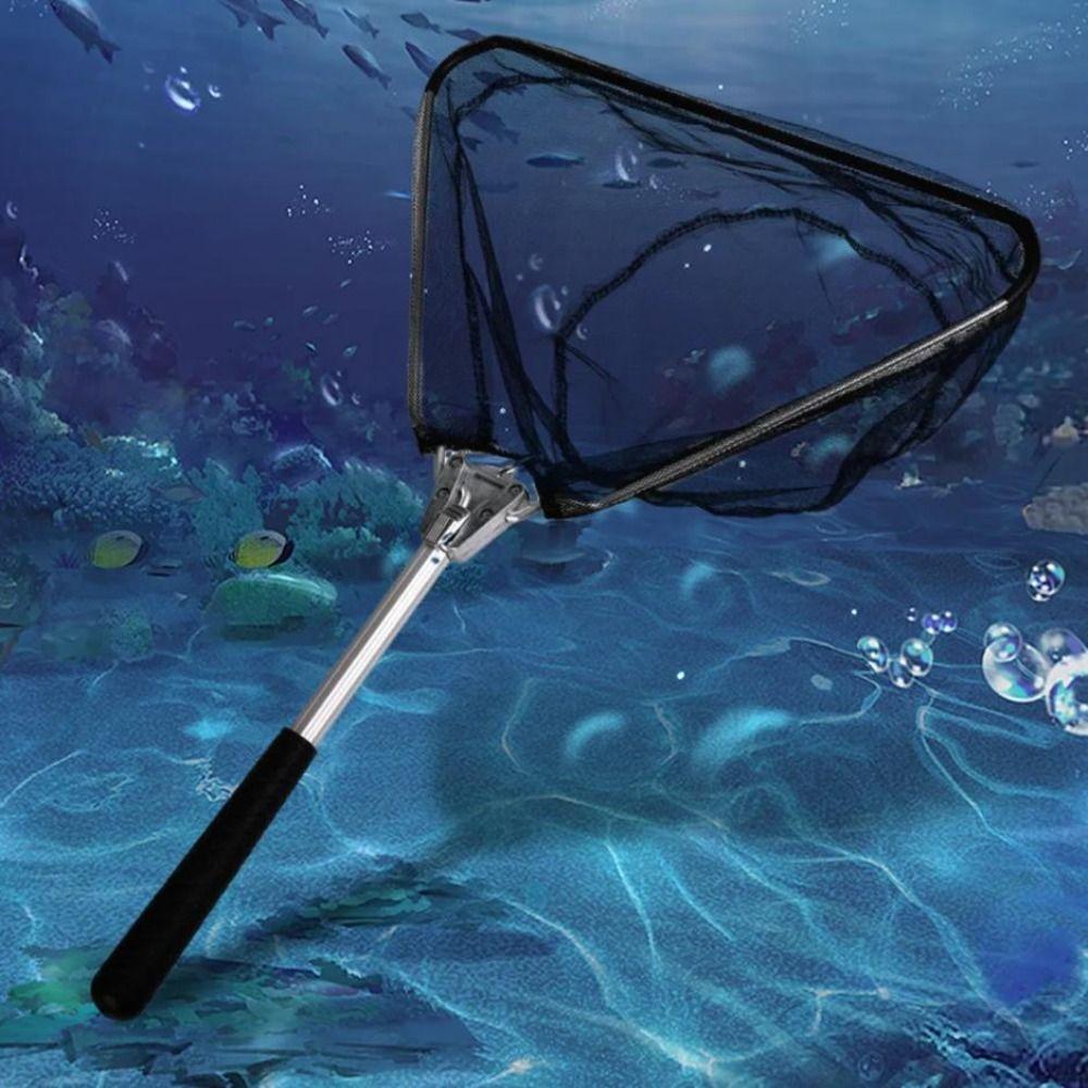 High Quality Aluminum Alloy Fishing Net Black Color 50cm/19in Mini Folding Fishing Net Triangle Shape Durable