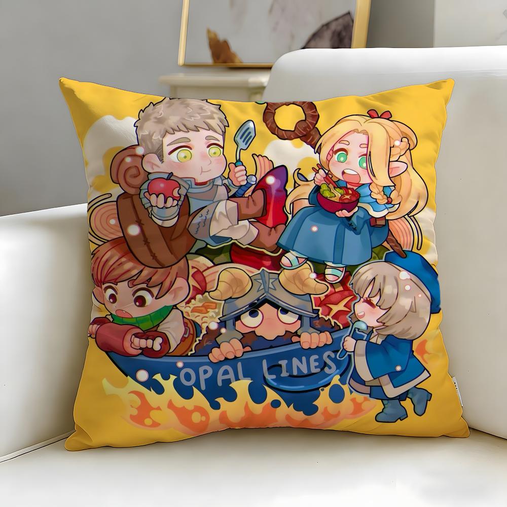 Popular Anime Delicious In Dungeon Cushion Cover Soft EasyWash Pillow Case Versatile for Couch Bed Travel and Office