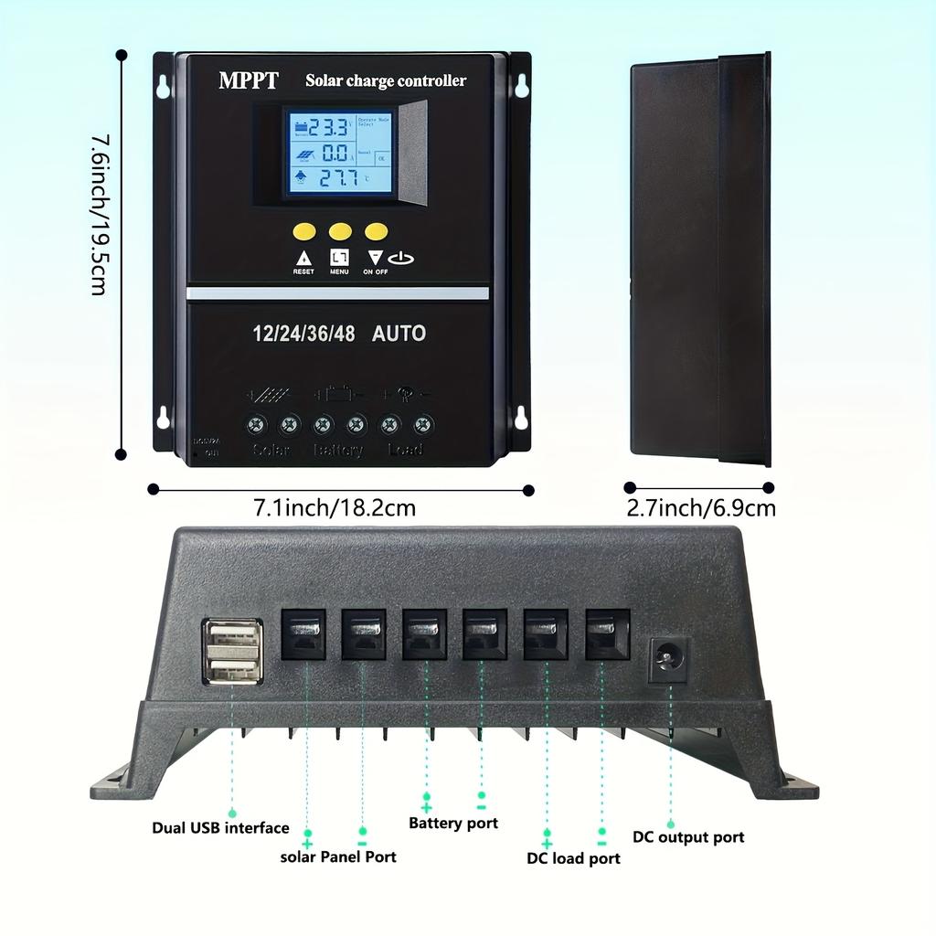 100A MPPT Solar Charge Controller with LCD Display, Used for 12V/24/36/48 Batteries, Auto Tracking, Compatible with Lead-acid Batteries