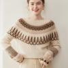 Artistic Retro Fair Isle Cashmere Sweater: 2025 Autumn/Winter Collection, Round Neck, Thick Knitwear, Loose Fit Fashion Base Layer