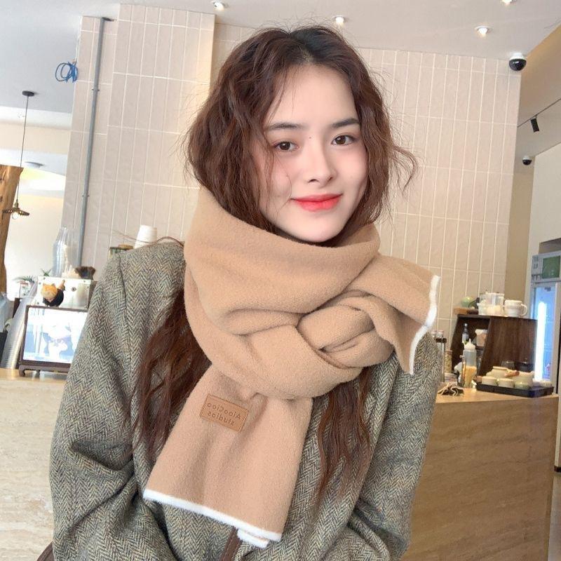 Autumn and Winter Korean Style Solid Color Wool Blended Knitted Scarf Female Japanese Student Cute Soft Waxy Thickened Warm Scarf