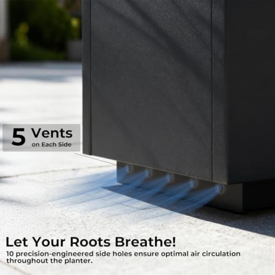 28 Galvanized Steel Rectangular Tall Outdoor Planter Box with Insert Shelf Drainage Holes Matte Black Metal Plant Container for