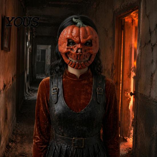 Breathable Scary Skull Masque Pumpkin Halloween for Adults, Horror Full Face Cosplay Retro Red Black Costume, Creepy Foam Party Prop