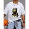 Crewneck T Shirt White Panther with Camo Hat Gold Chains and Sunglasses Bruh Text Streetwear Casual Wear for Men and Women