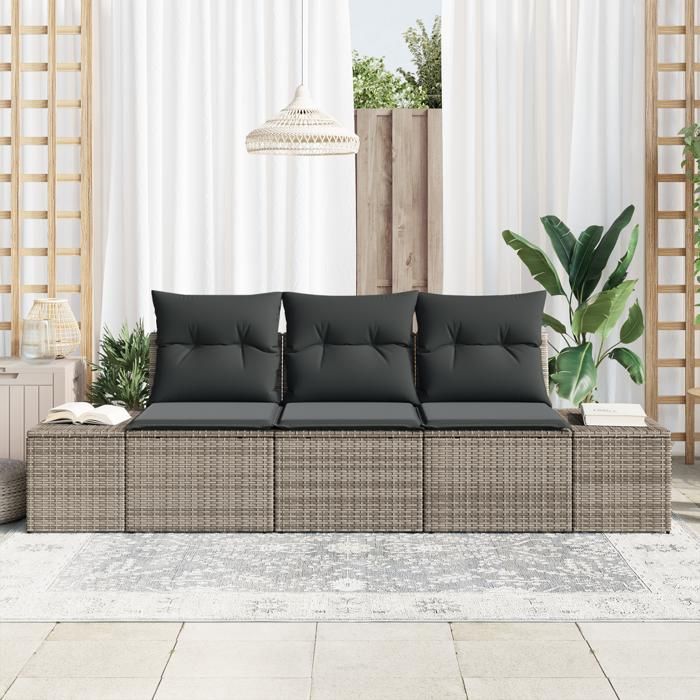 VidaXL Ensemble de Canapé de Jardin 3 Pièces avec Coussins Gris en Rattan Synthétique 3346919