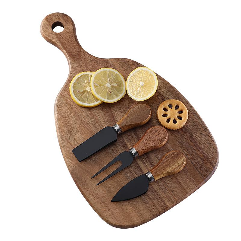 Acacia Wood Cutting Board Cutting Board Steak Western Fruit Chopping Board   Set Cheese Knife Three-piece Set