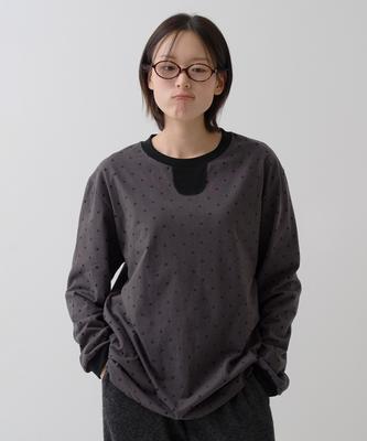 Sayu Dot Ringer Loose Fit Long Sleeve T-Shirt Charcoal