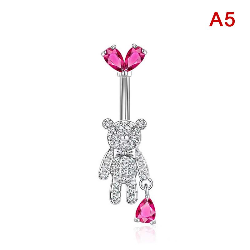 

Розовое кулонное кольцо для пупка для женщин из нержавеющей стали, украшение для пирсинга пупка, кольцо для живота в виде кролика, сердца, медведя, бабочки