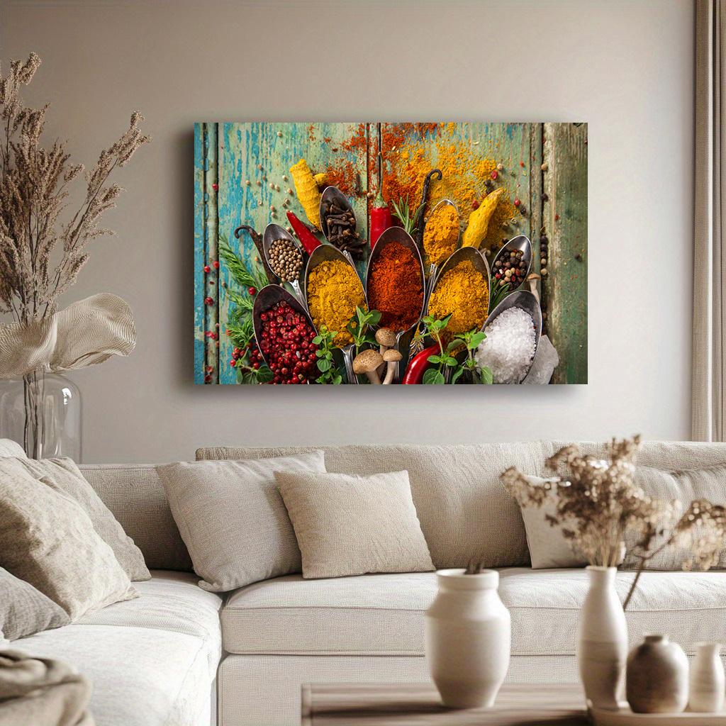 Canvas Painting Cuadros Scandinavian Posters and Prints Wall Art Food Picture Living Room Grains Spices Spoon Peppers Kitchen
