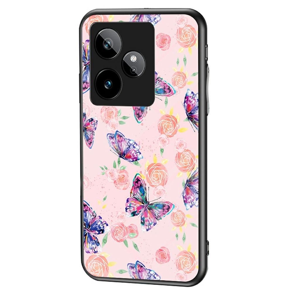 

For Realme GT 7 5G Case Butterfly Pattern TPU+Tempered Glass Protective Phone Cover Rose Butterfly