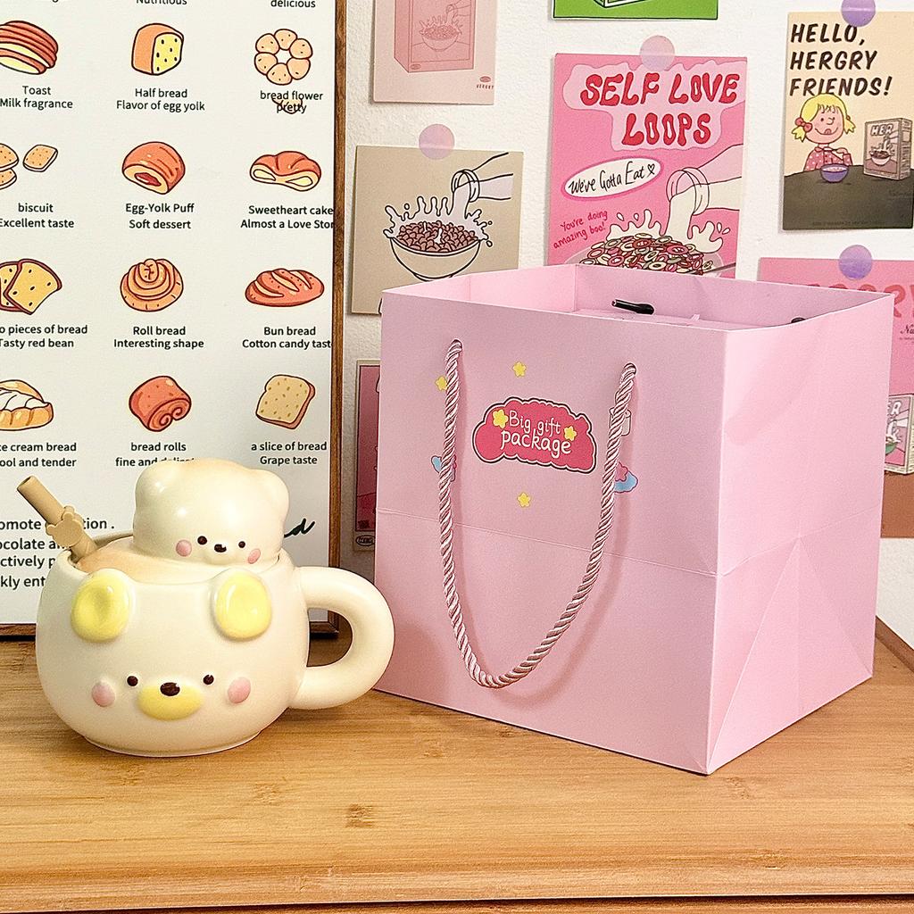 Cute Bear Ceramic Mug, Birthday Gift Cup, Gift Box for Girlfriends, Water Cup, Household Couple Cup with Lid
