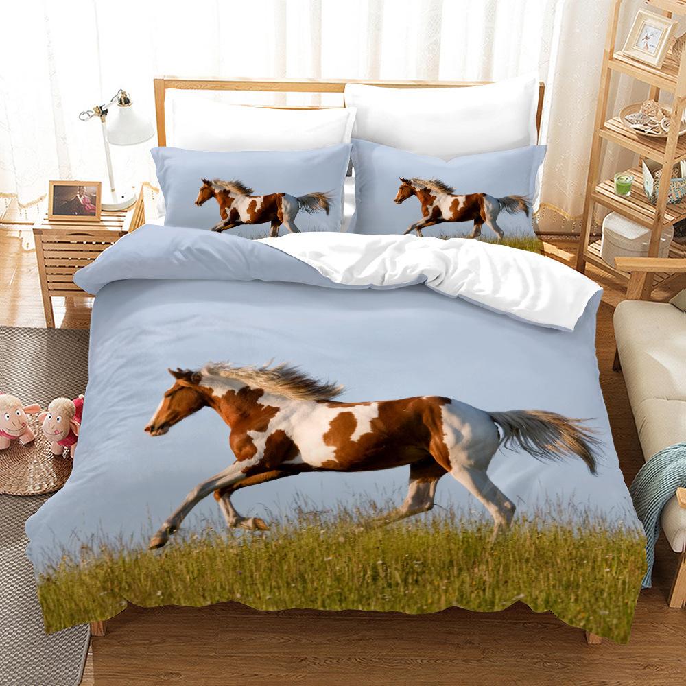 Animal Galloping Horse 3D Digital Printing Three-Piece Set, Home Textile Quilt Cover Pillowcase Two-Piece Set