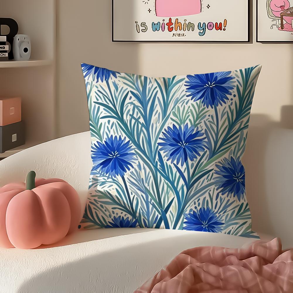 Delicate Floral Symbol CCornflower Cushion Cover Pillowcase Short Plush Invisible zipper Room Sofa Cushion Cover