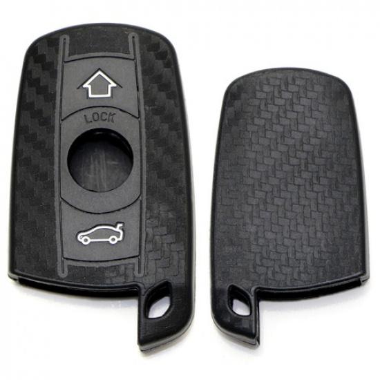 Carbon Fiber Pattern Soft Silicone Key Fob Cover For BMW First Gen Keyless Fob
