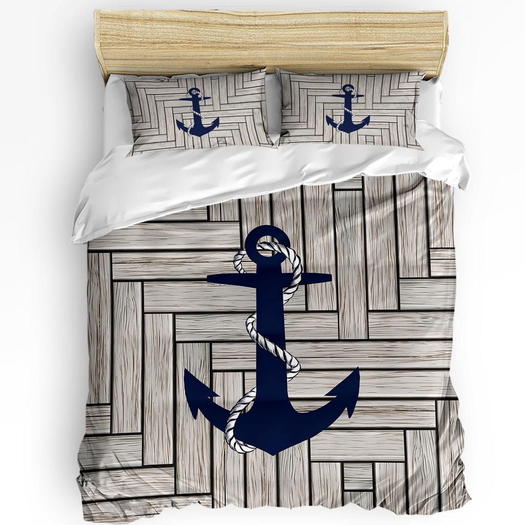 Nautical Anchor Ship Lighthouse Whale Art 3dílná sada povlečení pro manželskou postel Domácí textil Povlak na přikrývku Povlak na polštář Povlak na polštář