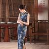 Blue sleeveless Chinese style new Chinese daily Suzhou long qipao, improved youth 1011 new style for women's sophistication