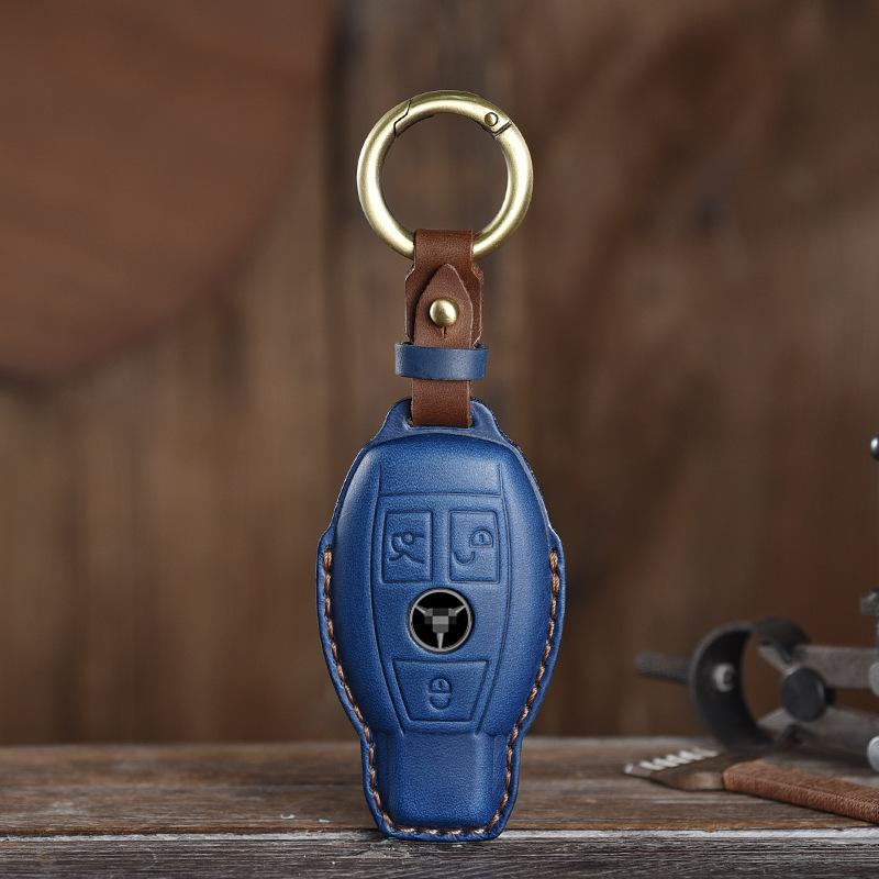Retro and Old Style Handmade Real Cowhide Car Key Cover Is Suitable for Mercedes-Benz Bag Case.