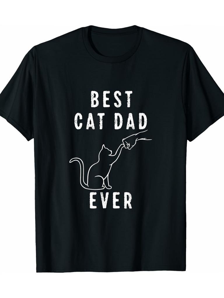 Cat Dad TShirt • Funny Pet Lover Gift with Paw Print Fist Bump Cat Design • Casual Round Neck for Ca
